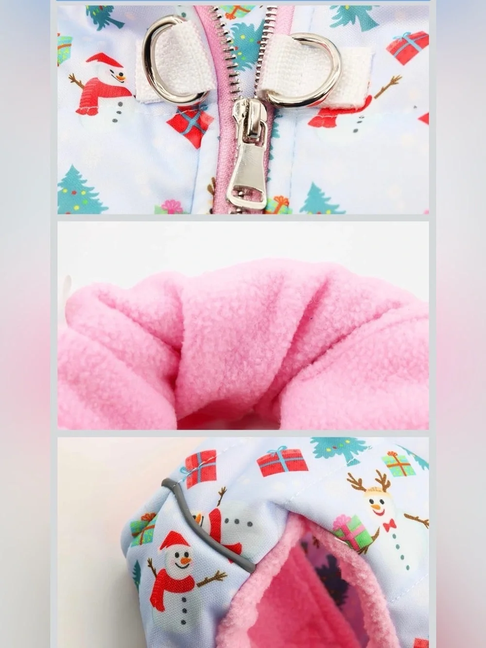 Holiday Quilted Snowman Dog Vest Jacket - Pink Lining